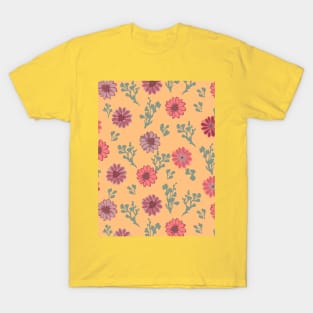Dusty Pink Flowers on Apricot Vertical T-Shirt